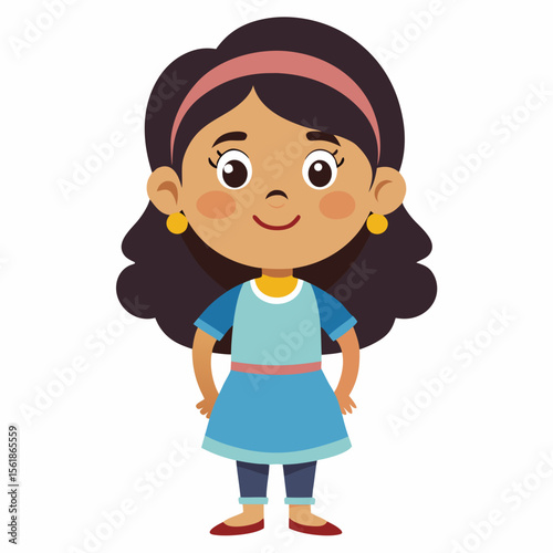 happy Latina girl, Latin girl, Hispanic girl, smiling girl, joyful child, cheerful girl, full body girl, full-length girl, standing girl, cartoon girl, child character, Latina kid, white background, f