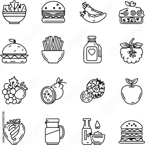 Food Black Line Editable Icons set