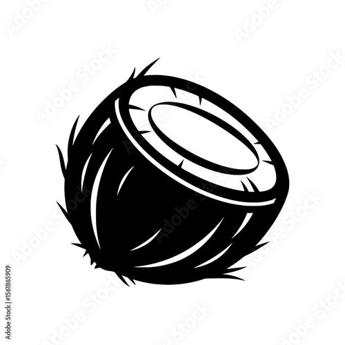 Minimalist and modern vector illustration of a halved coconut in black