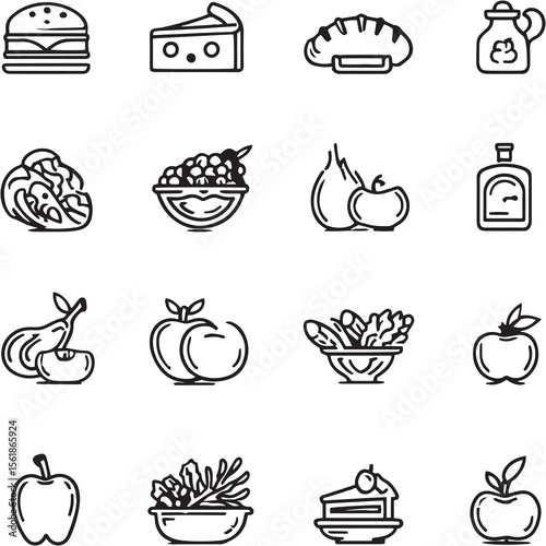 Food Black Line Editable Icons set