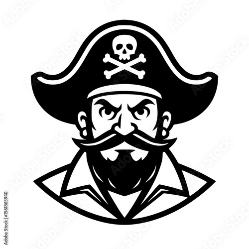 Bearded Pirate Captain Head Logo with Skull Hat