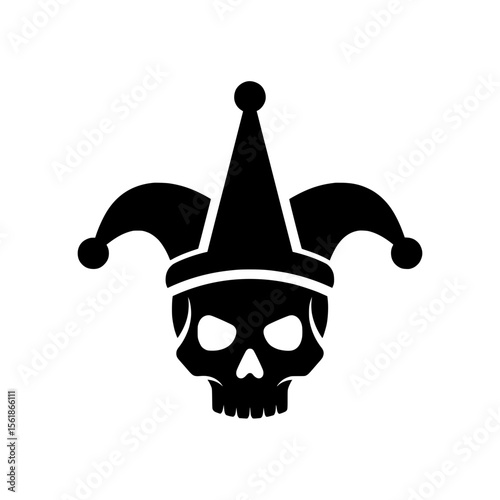Vector illustration of a skull head wearing a jester or joker hat. 