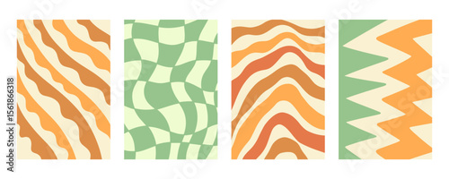 Distorted wavy retro patterns background set