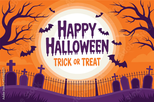 Halloween Night Background with Pumpkins Bats and Moon