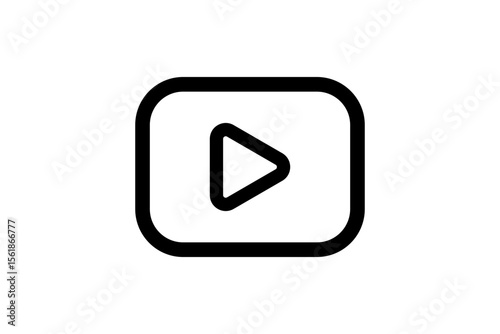 Simple black play button icon with rounded corners isolated on transparent background