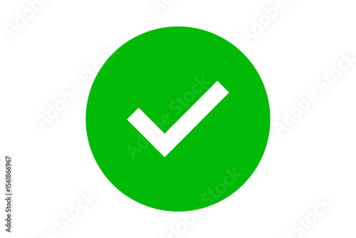 Green circle with a white checkmark symbol isolated on transparent background