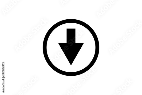 Black downward pointing arrow inside a circle isolated on transparent background