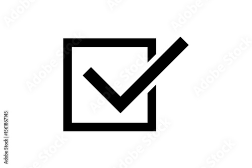 Black check mark inside a square outline isolated on transparent background