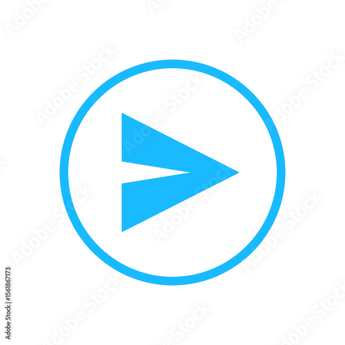 Bright blue play button icon inside a circle isolated on transparent background