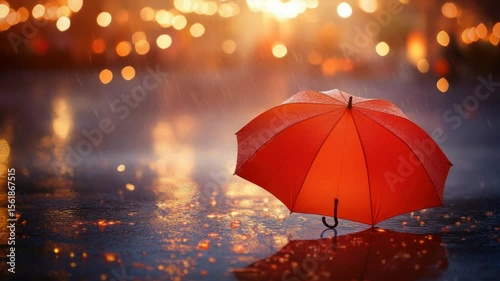 Wallpaper Mural Solitary Red Umbrella in Rainy Cityscape at Night Torontodigital.ca