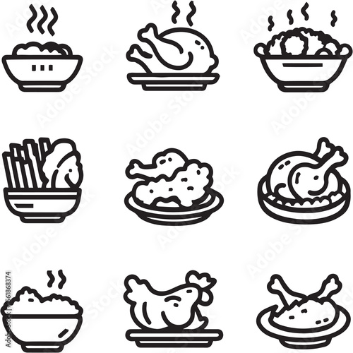Food Black Line Editable Icons set