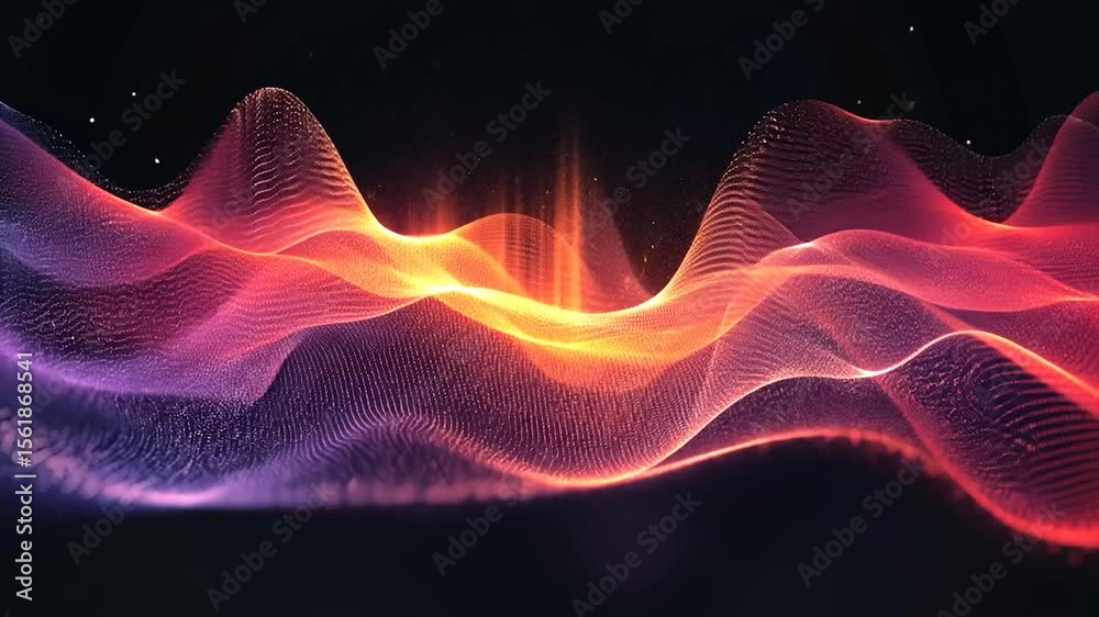 Abstract digital waves, glowing particles, dark background, possible use for technology presentations