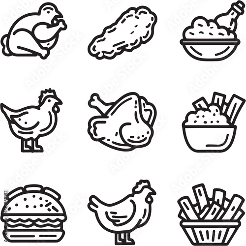 Food Black Line Editable Icons set