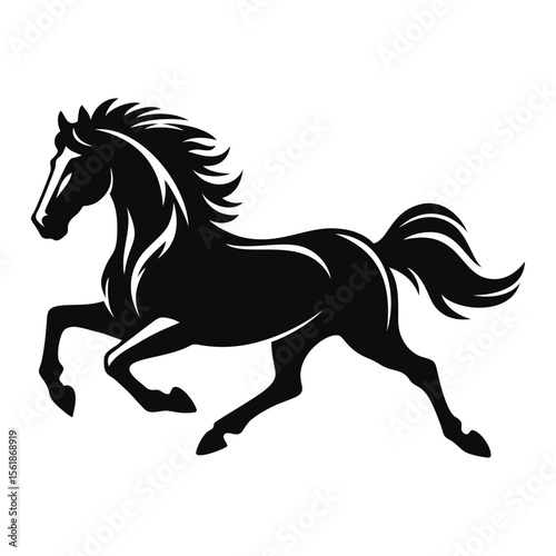 The running horse logo vector black and white. Simple hand draw illustration template