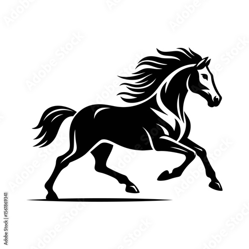 The running horse logo vector black and white. Simple hand draw illustration template