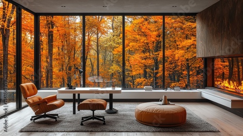 Autumnal view from a modern home office.