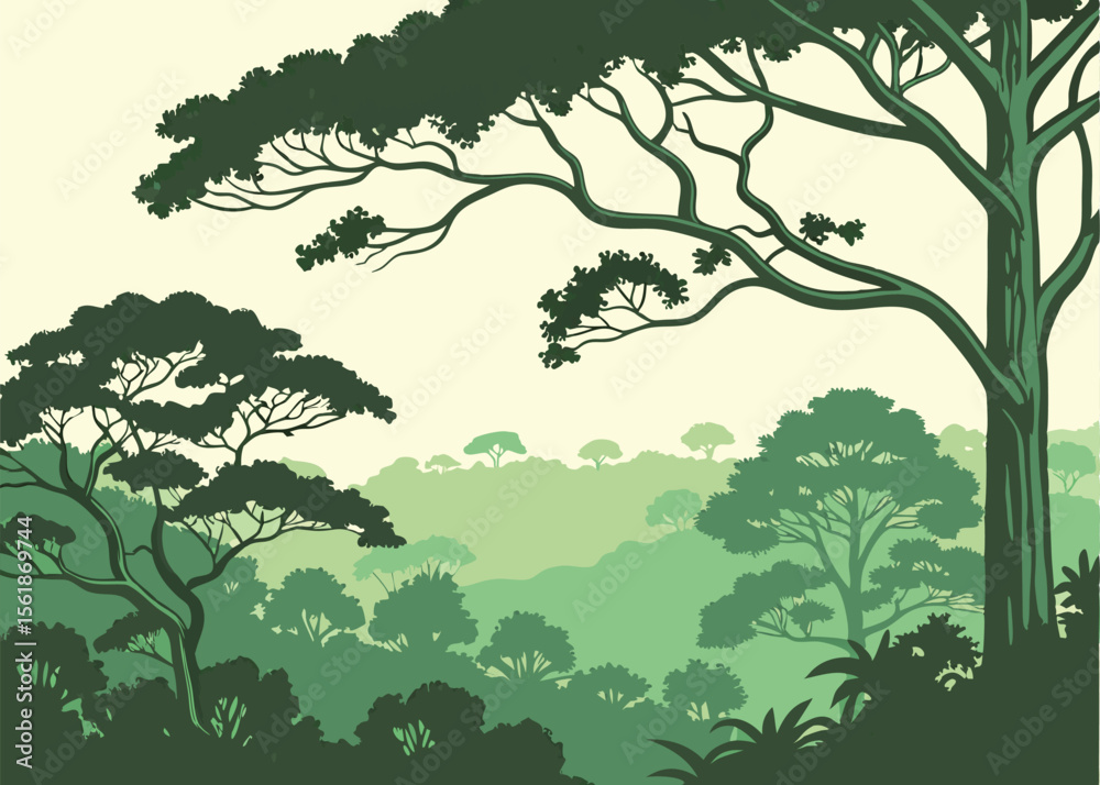 Obraz premium Tropical Rainforest Canopy – Vector Landscape