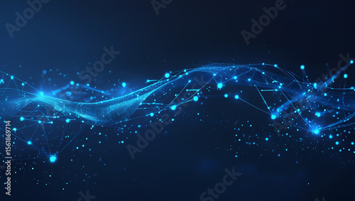 Abstract glowing blue network of connected points and lines on a dark background