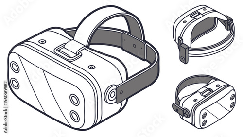 VR headset mockup with strap details – vector illustration of virtual reality headset with adjustable strap