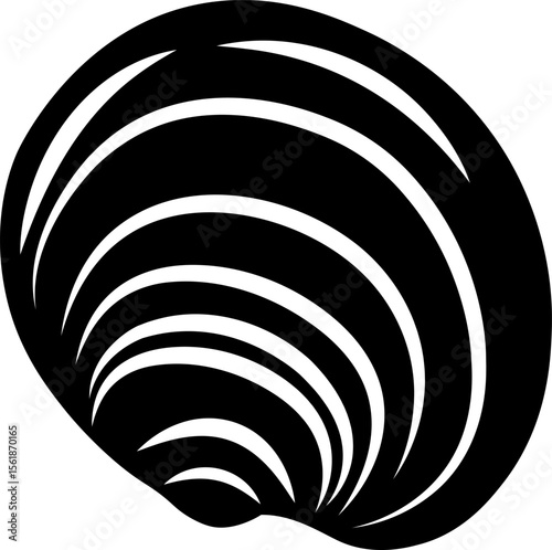 Mussel leaf, shell. Abstract drawing, silhouette. Black on white background, vector.