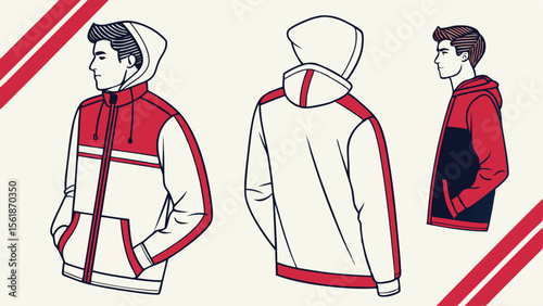 Vector mockup of a windbreaker jacket with zipper