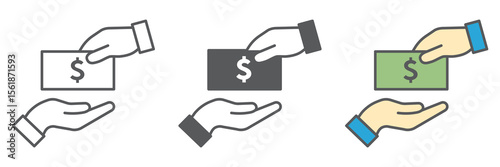 Bribe icon collection, election and corruption, hand give bribery sign vector set graphics, editable stroke linear icon, eps 10