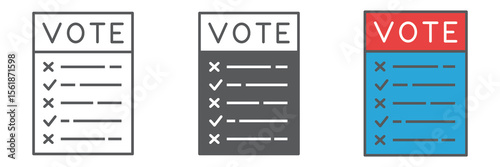 Ballot paper icon collection, election and checklist, voting paper sign vector set graphics, editable stroke linear icon, eps 10