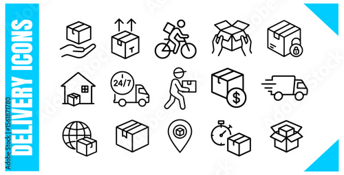 Delivery Line Icons Set Shipping, Courier, Package, and Logistics Vector Symbols