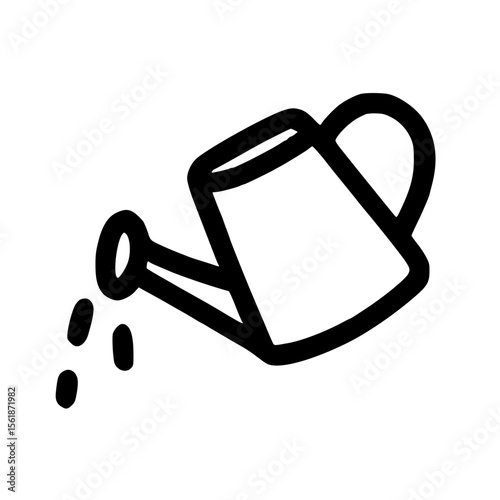 Watering Can Icon in Minimal Black Line Art Vector for Gardening