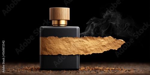 Perfume bottle with aromatic smoke and paper strip.