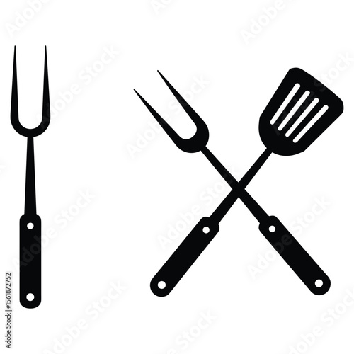 Barbecue utensils crossed spatula and fork silhouette