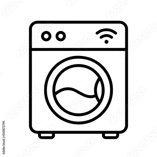 Outline icon of smart washing machine with Wi-Fi – connected laundry appliance