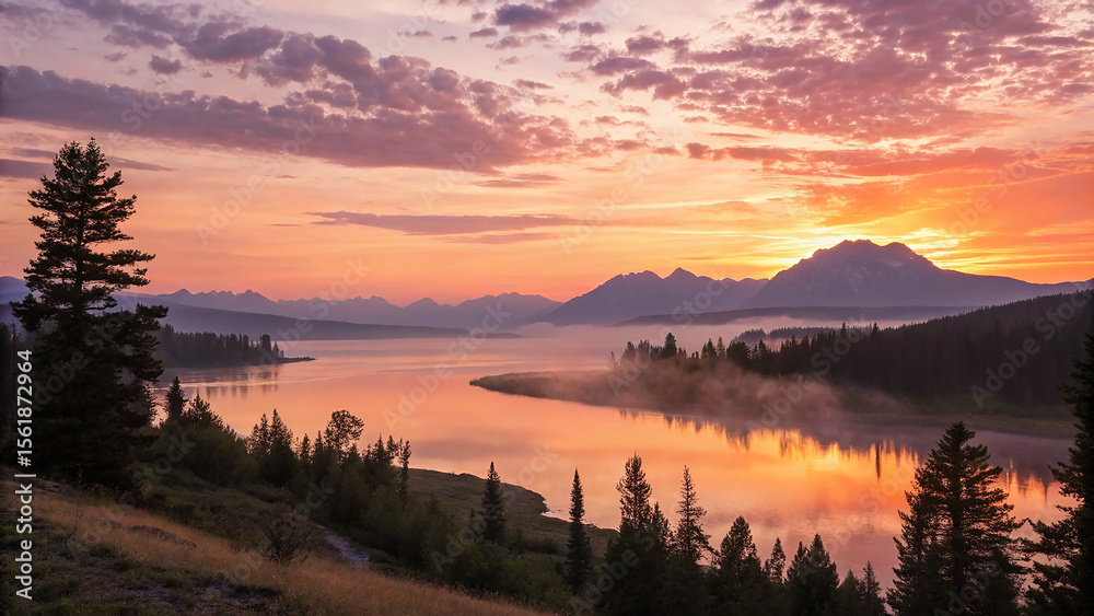 Fototapeta premium sunset over the lake