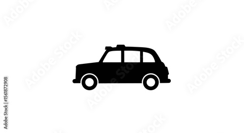Simple black silhouette of a classic London taxi.