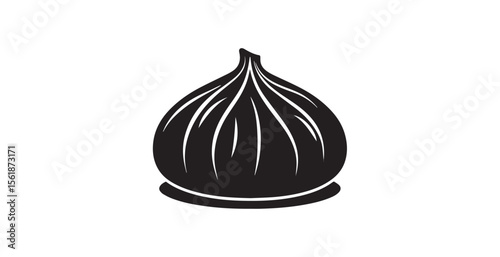 Stylized black silhouette of a ripe fig fruit on a white background