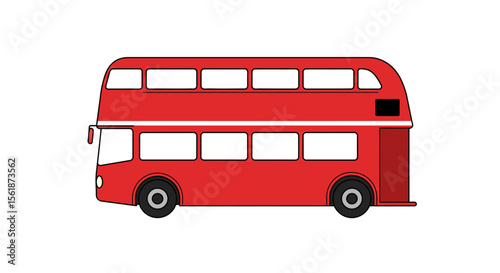 Classic red double-decker bus, iconic London transport, side profile illustration.
