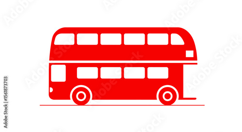 Iconic red double-decker bus, simplified illustration, side profile view, public transport.