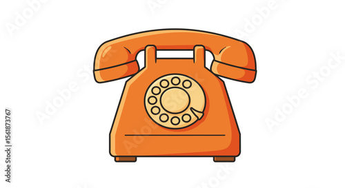 A vintage orange rotary dial telephone, illustrated in a simple, cartoonish style.