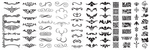 Set or collection of vector filigree flourishes for design. Decorative elements collection.