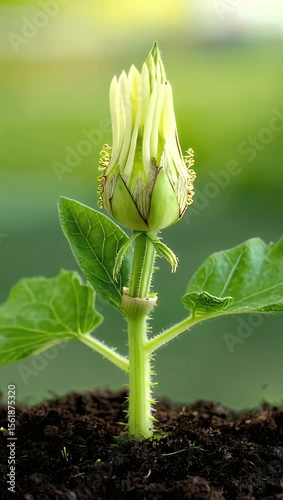 Close-up of a Young Plant Sprouting from the Earth