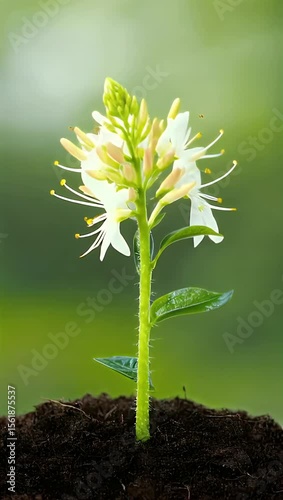 White Flower Sprout Emerging from Soil Nature's Growth and Renewal