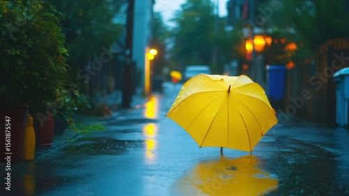 Wallpaper Mural Solitary Yellow Umbrella on a Rainy Night Street Torontodigital.ca