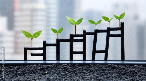 Growing Plants on a Black Step Ladder Business Growth Concept