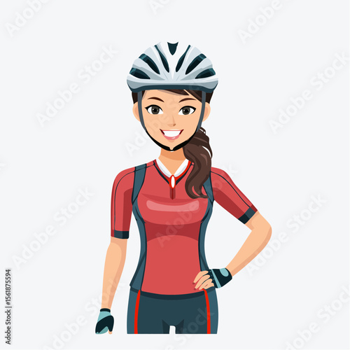 Vector Illustration of a Female Cyclist Wearing Helmet and Cycling Gear