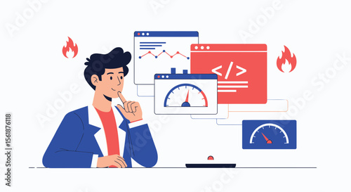 Man Thinking About Website Performance And Code Optimization For Speed