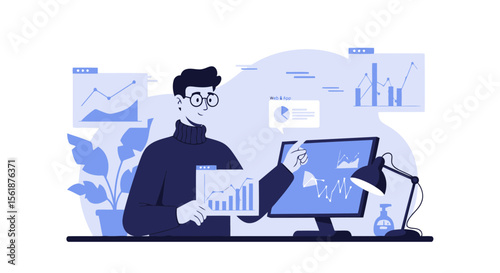 Analyzing Financial Data Trends Businessman Reviewing Charts And Graphs Concept