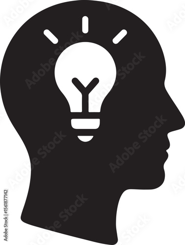 Silhouette vector of a lightbulb inside a human head representing innovation reward, ideas, and creative thinking.