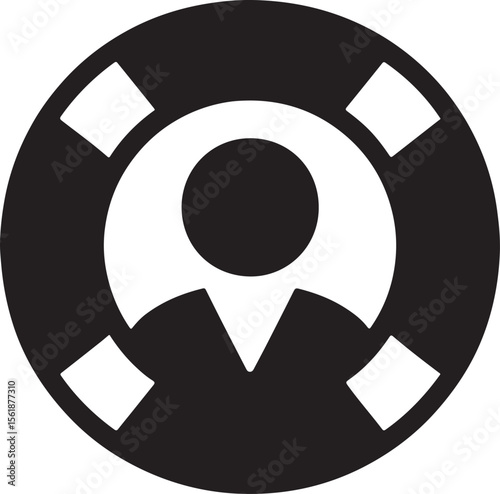 Silhouette vector of a lifebuoy ring with employee icon symbolizing workplace support programs and safety measures.