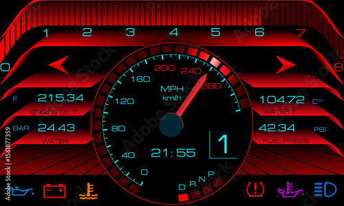 Speedometer speed car auto dashboard design. Speed meter abstract technology
