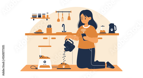 Automated Pet Feeding Schedule with Digital Technology in Modern Kitchen